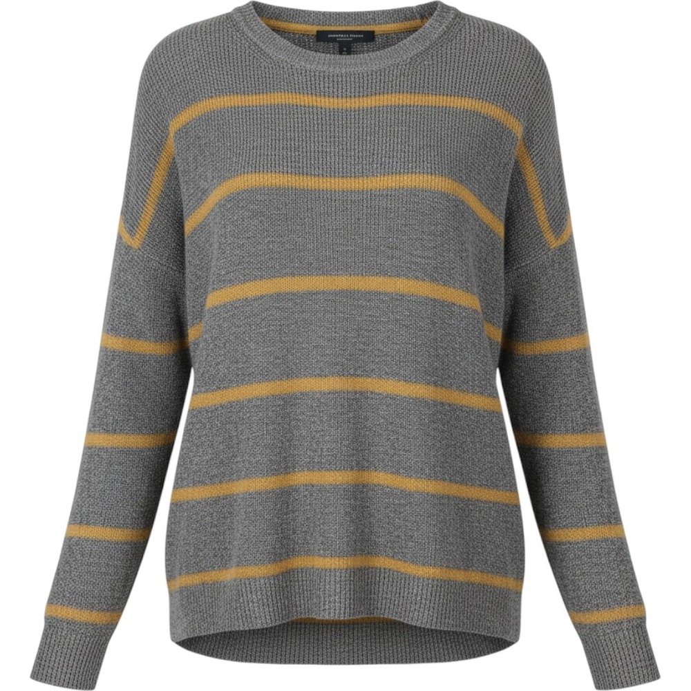 American Eagle Gray Mustard Yellow Striped Ribbed Jegging Fit Sweater Small